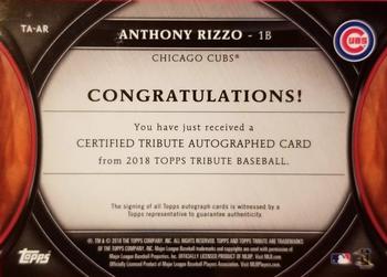 2018 Topps Tribute - Autographs #TA-AR Anthony Rizzo Back