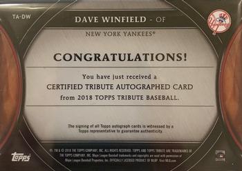 2018 Topps Tribute - Autographs #TA-DW Dave Winfield Back