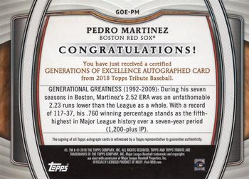 2018 Topps Tribute - Generations of Excellence Autographs #GOE-PM Pedro Martinez Back