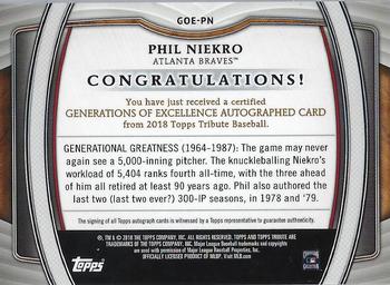 2018 Topps Tribute - Generations of Excellence Autographs #GOE-PN Phil Niekro Back