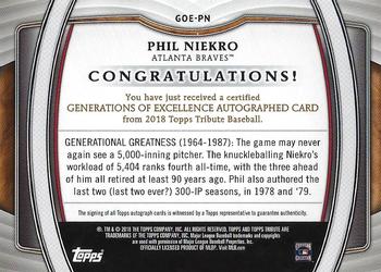2018 Topps Tribute - Generations of Excellence Autographs Orange #GOE-PN Phil Niekro Back