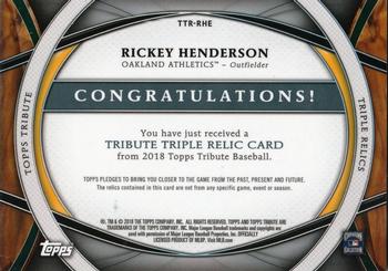 2018 Topps Tribute - Triple Relics Green #TTR-RHE Rickey Henderson Back