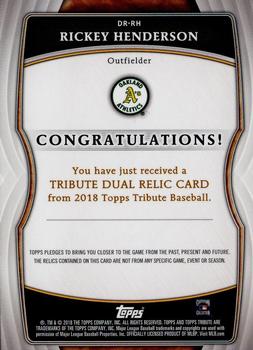 2018 Topps Tribute - Dual Relics Green #DR-RH Rickey Henderson Back