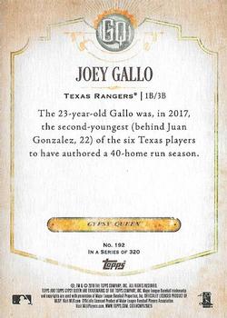 2018 Topps Gypsy Queen - Missing Black Plate #192 Joey Gallo Back