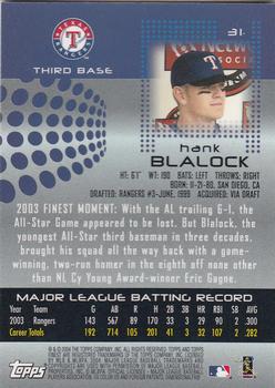2004 Finest #31 Hank Blalock Back