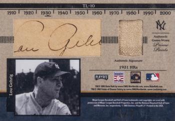 2004 Playoff Prime Cuts - Timeline Dual League Leaders Material Signature #TL-10 Babe Ruth / Lou Gehrig Back