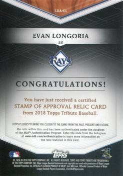2018 Topps Tribute - Stamp of Approval Relics #SOA-EL Evan Longoria Back