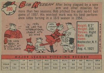 2014 Topps - 75th Anniversary Buybacks 1958 #200 Bob Keegan Back