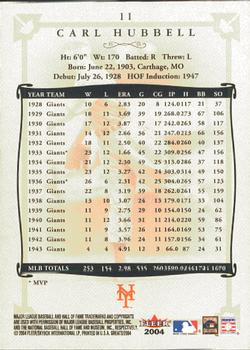 2004 Fleer Greats of the Game #11 Carl Hubbell Back