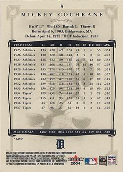 2004 Fleer Greats of the Game #8 Mickey Cochrane Back