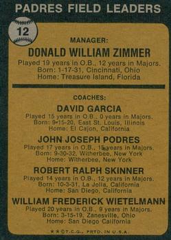 2014 Topps - 75th Anniversary Buybacks 1973 #12 Padres Field Leaders (Don Zimmer / Dave Garcia / Johnny Podres / Bob Skinner / Whitey Wietelmann) Back