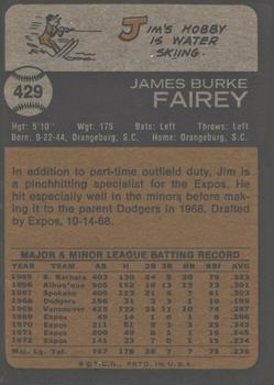 2014 Topps - 75th Anniversary Buybacks 1973 #429 Jim Fairey Back