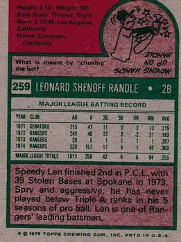 2014 Topps - 75th Anniversary Buybacks 1975 #259 Len Randle Back