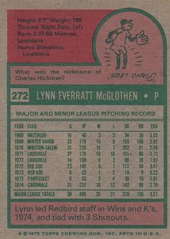 2014 Topps - 75th Anniversary Buybacks 1975 #272 Lynn McGlothen Back