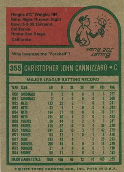 2014 Topps - 75th Anniversary Buybacks 1975 #355 Chris Cannizzaro Back