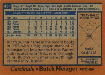 2014 Topps - 75th Anniversary Buybacks 1978 #431 Butch Metzger Back