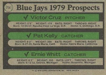 2014 Topps - 75th Anniversary Buybacks 1979 #714 Blue Jays 1979 Prospects (Victor Cruz / Pat Kelly / Ernie Whitt) Back