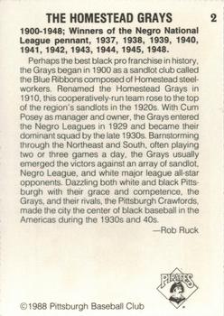 1988 Pittsburgh Negro League Stars #2 1913 Homestead Grays Back
