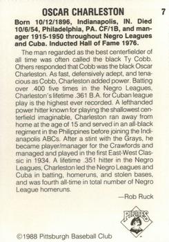 1988 Pittsburgh Negro League Stars #7 Oscar Charleston Back