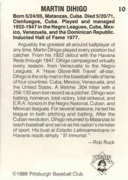 1988 Pittsburgh Negro League Stars #10 Martin Dihigo Back
