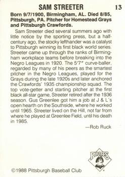 1988 Pittsburgh Negro League Stars #13 Sam Streeter Back