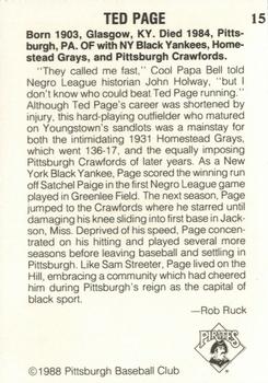 1988 Pittsburgh Negro League Stars #15 Ted Page Back