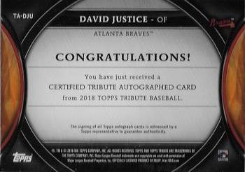 2018 Topps Tribute - Autographs Blue #TA-DJU David Justice Back