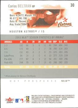 2004 Fleer Hot Prospects Draft Edition #30 Carlos Beltran Back