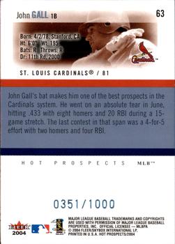 2004 Fleer Hot Prospects Draft Edition #63 John Gall Back
