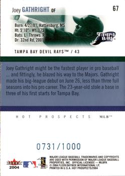 2004 Fleer Hot Prospects Draft Edition #67 Joey Gathright Back
