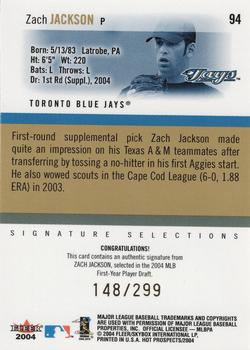 2004 Fleer Hot Prospects Draft Edition #94 Zach Jackson Back