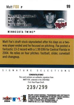 2004 Fleer Hot Prospects Draft Edition #99 Matt Fox Back