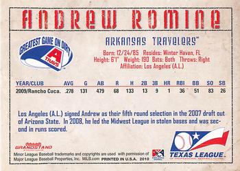 2010 Grandstand Texas League Top Prospects #NNO Andrew Romine Back
