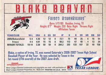 2010 Grandstand Texas League Top Prospects #NNO Blake Beavan Back