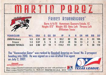 2010 Grandstand Texas League Top Prospects #NNO Martin Perez Back