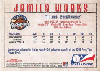 2010 Grandstand Texas League Top Prospects #NNO Jemile Weeks Back