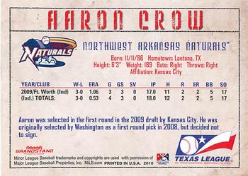2010 Grandstand Texas League Top Prospects #NNO Aaron Crow Back