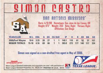 2010 Grandstand Texas League Top Prospects #NNO Simon Castro Back