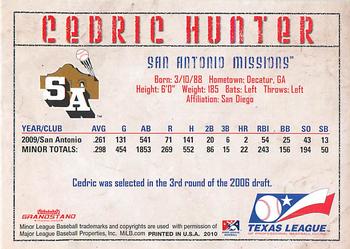 2010 Grandstand Texas League Top Prospects #NNO Cedric Hunter Back