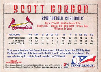 2010 Grandstand Texas League Top Prospects #NNO Scott Gorgen Back