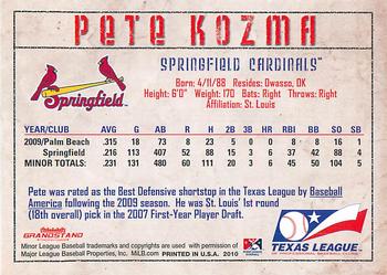 2010 Grandstand Texas League Top Prospects #NNO Pete Kozma Back