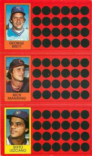 1981 Topps Scratch-Offs #1 / 19 / 45 George Brett / Rick Manning / Sixto Lezcano Front