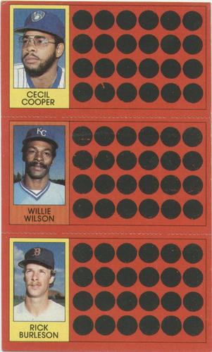 1981 Topps Scratch-Offs - Panels #2 / 20 / 37 Cecil Cooper / Willie Wilson / Rick Burleson Front