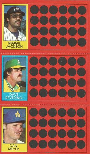 1981 Topps Scratch-Offs - Panels #3 / 22 / 40 Reggie Jackson / Dave Revering / Dan Meyer Front