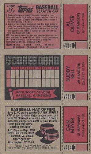 1981 Topps Scratch-Offs - Panels #4 / 21 / 40 Al Oliver / Buddy Bell / Dan Meyer Back