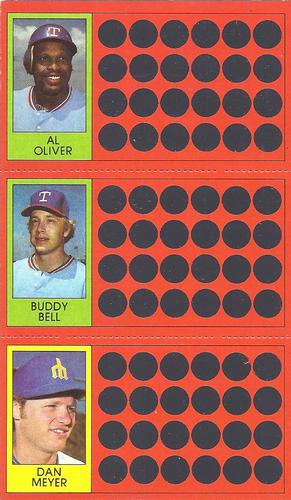 1981 Topps Scratch-Offs - Panels #4 / 21 / 40 Al Oliver / Buddy Bell / Dan Meyer Front