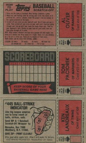 1981 Topps Scratch-Offs - Panels #4 / 23 / 41 Al Oliver / Tom Paciorek / Ken Landreaux Back