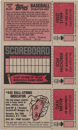 1981 Topps Scratch-Offs - Panels #5 / 23 / 40 Fred Lynn / Tom Paciorek / Dan Meyer Back