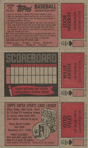 1981 Topps Scratch-Offs - Panels #9 / 27 / 44 Eddie Murray / Willie Aikens / Otto Velez Back