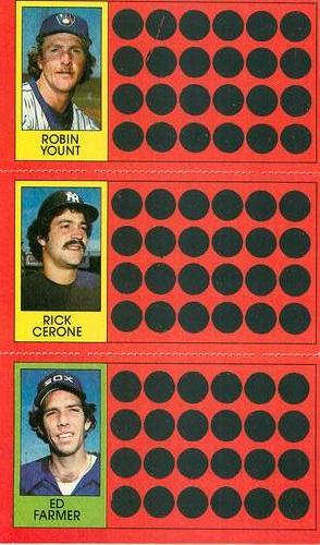 1981 Topps Scratch-Offs - Panels #10 / 28 / 54 Robin Yount / Rick Cerone / Ed Farmer Front